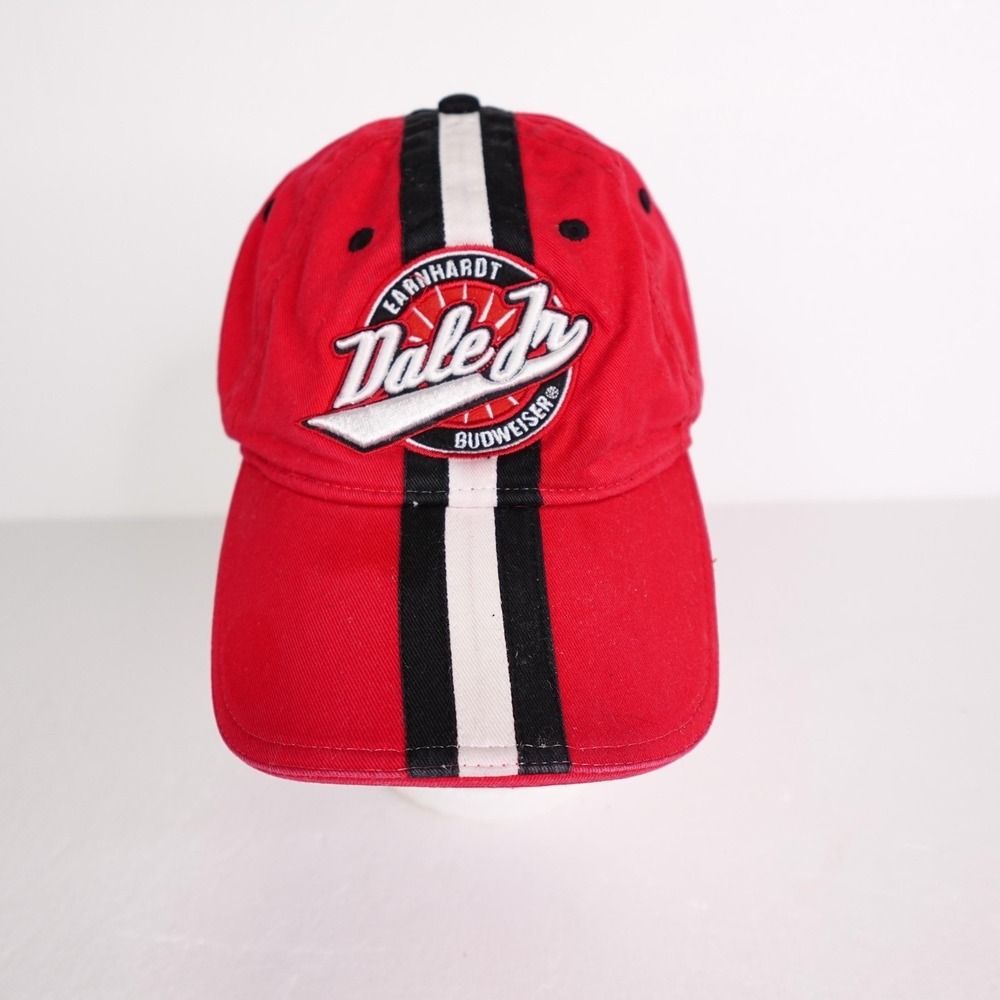 Dale Earnhardt Jr Hat Cap Strap Back Red Black NASCAR Racing Mens Budweiser 8